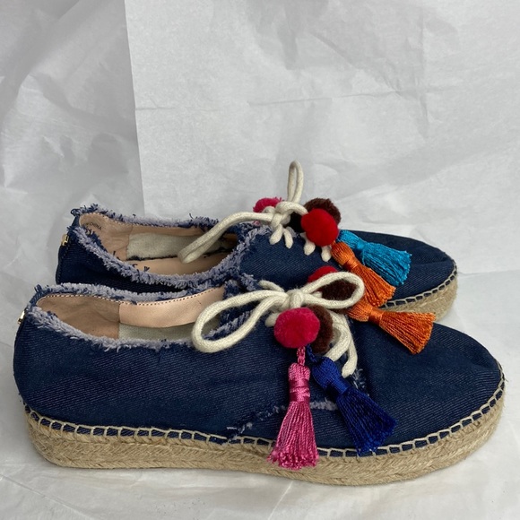 kate spade Shoes - Kate Spade size 8 blue Jean sneaker/espadrilles gently used tassel laces